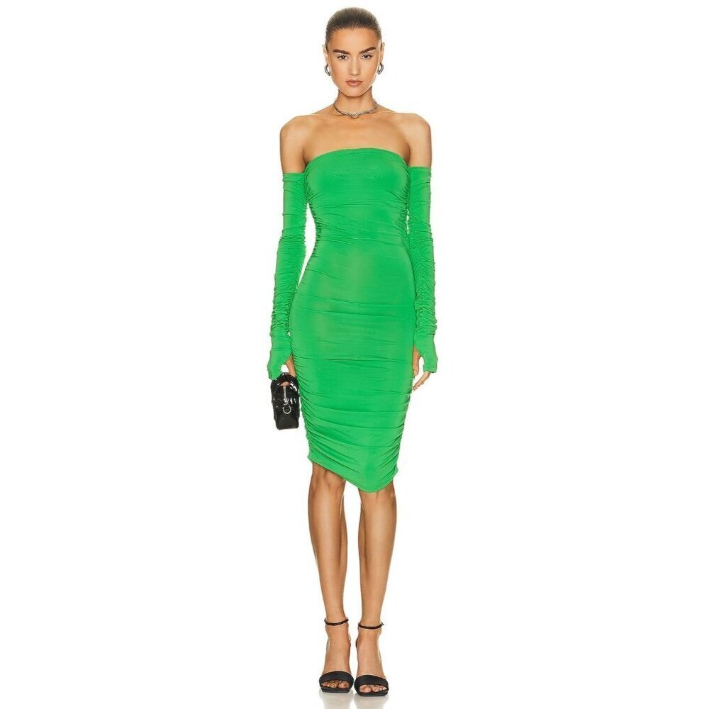 The Andamane Linda Draped Mini Dress in Green 40 New Womens Off Shoulders